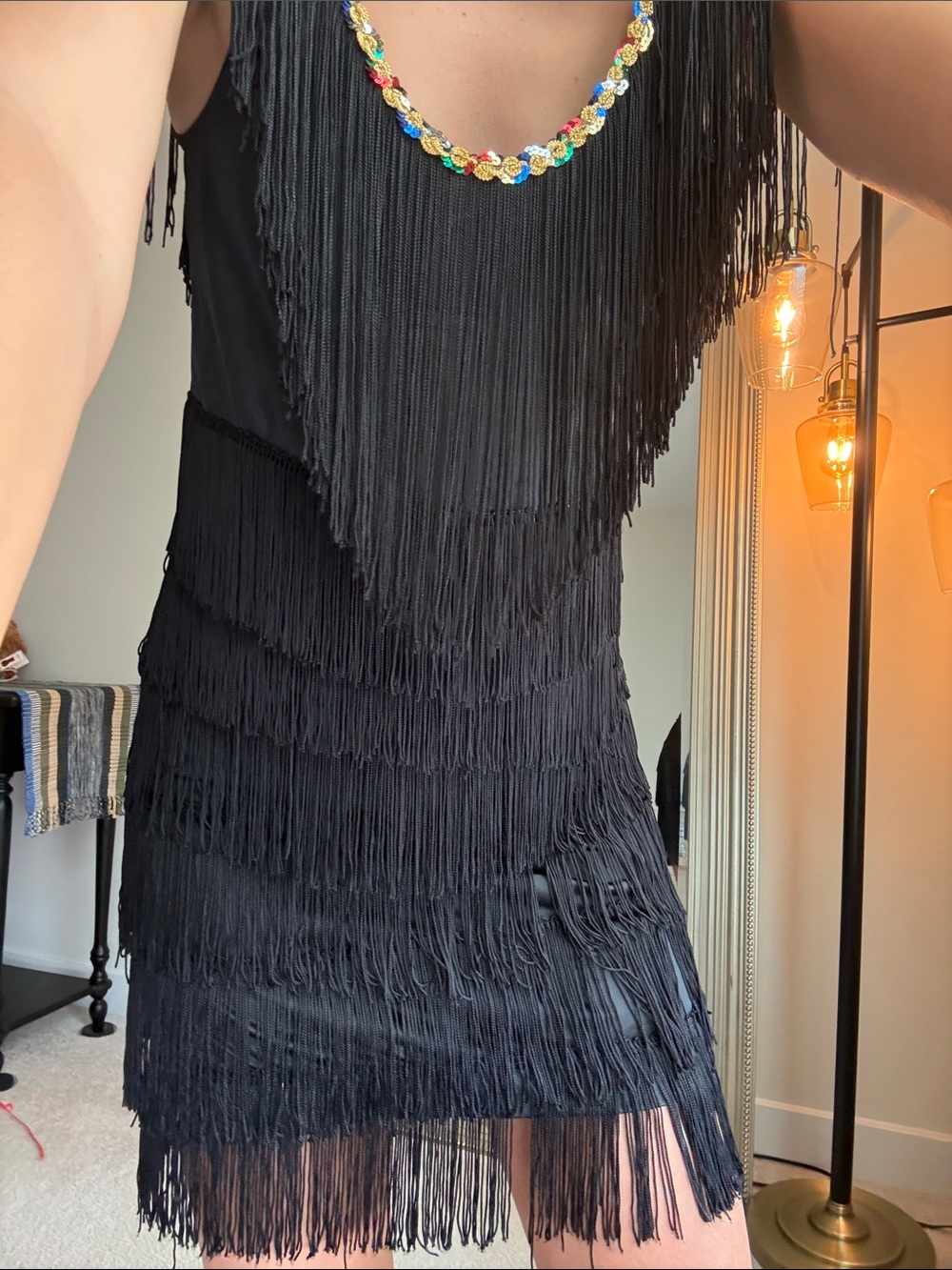 California Costumes size M salsa Black Fringe Party Dress with Beaded Neckline